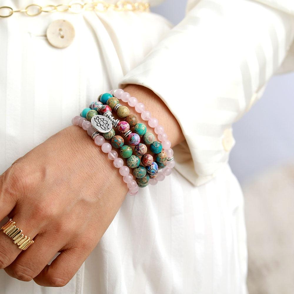 Nurture Mala – Rose Quartz and Jasper Wrap Bracelet-Necklace