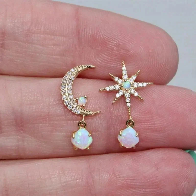 Antique Bloom | Gold & Opal Moon & Star Earrings