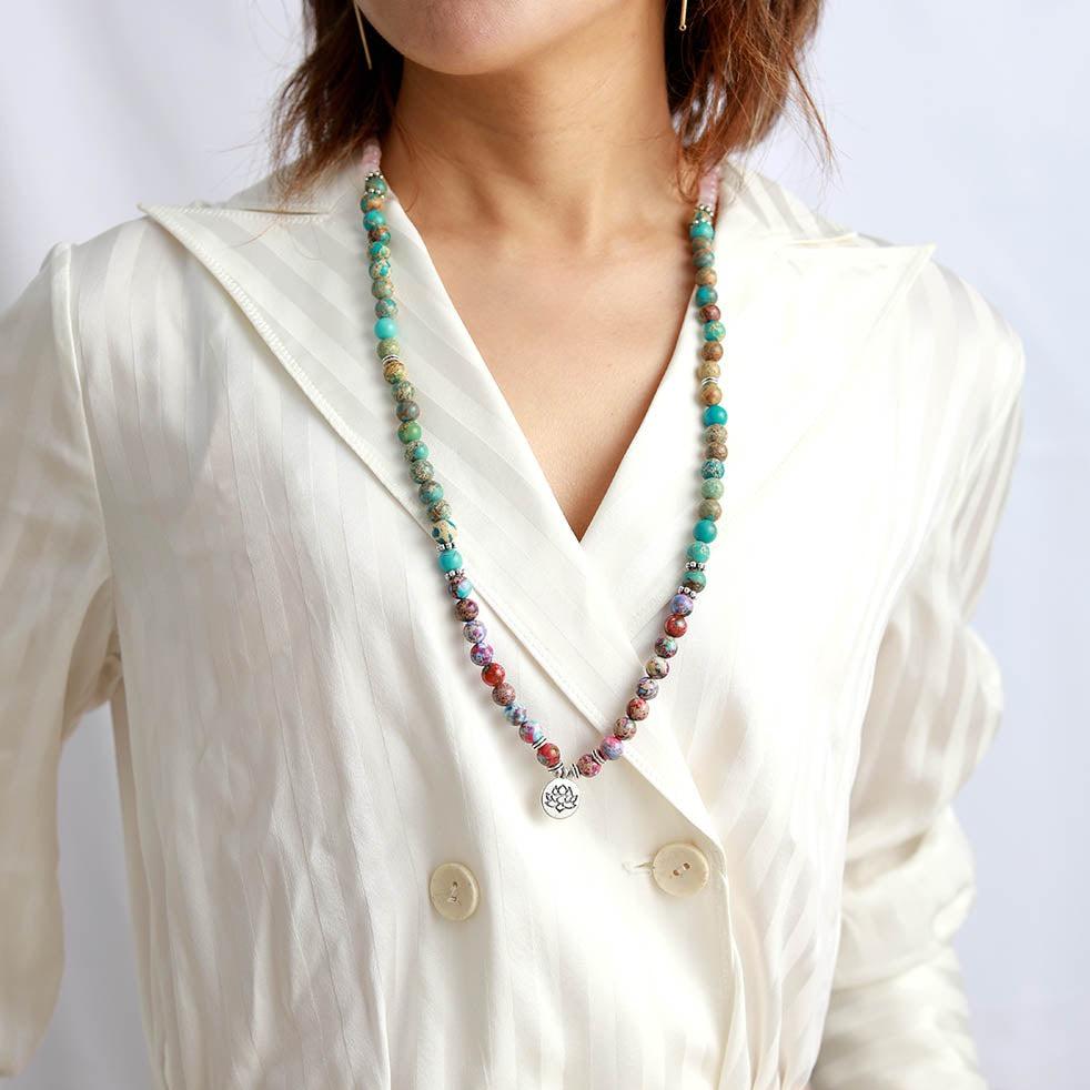 Nurture Mala – Rose Quartz and Jasper Wrap Bracelet-Necklace