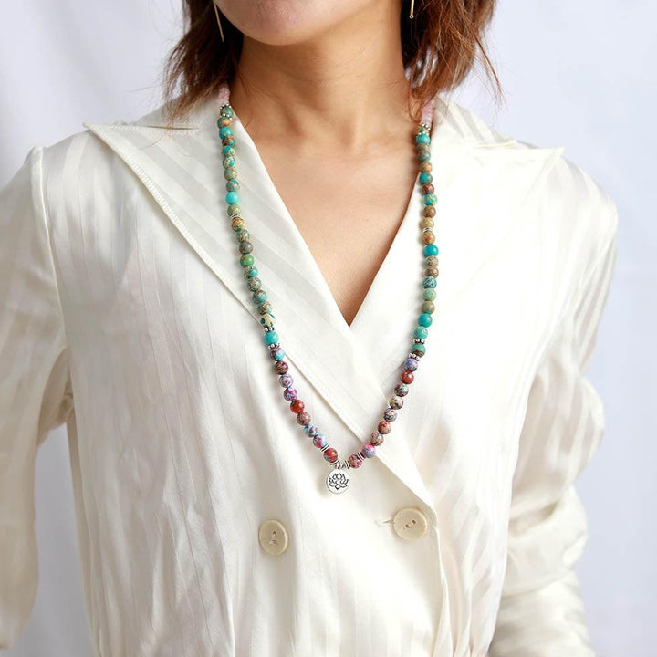 Nurture Mala – Rose Quartz and Jasper Wrap Bracelet-Necklace