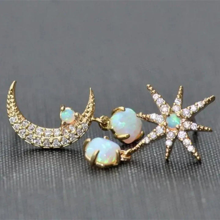 Antique Bloom | Gold & Opal Moon & Star Earrings