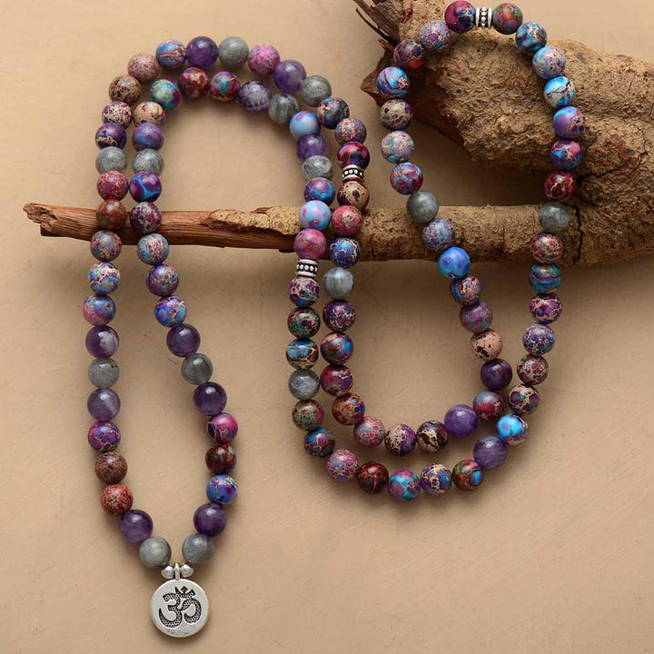 Wisdom Mala – Jasper, Amethyst & Labradorite Bracelet-Necklace