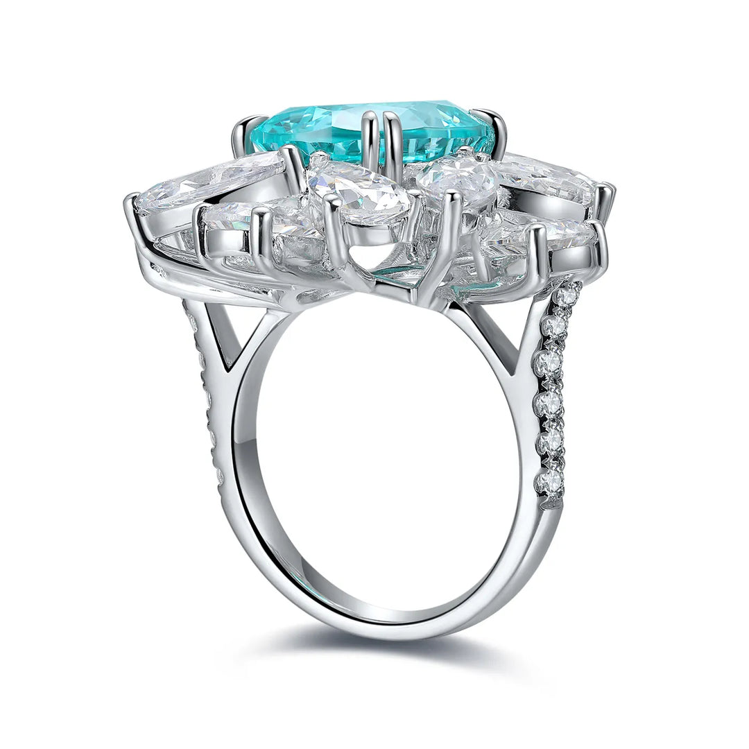 Aquamarine Flower-Shaped Luxury Ring