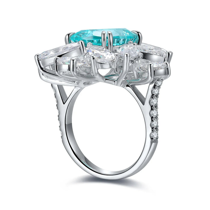 Aquamarine Flower-Shaped Luxury Ring
