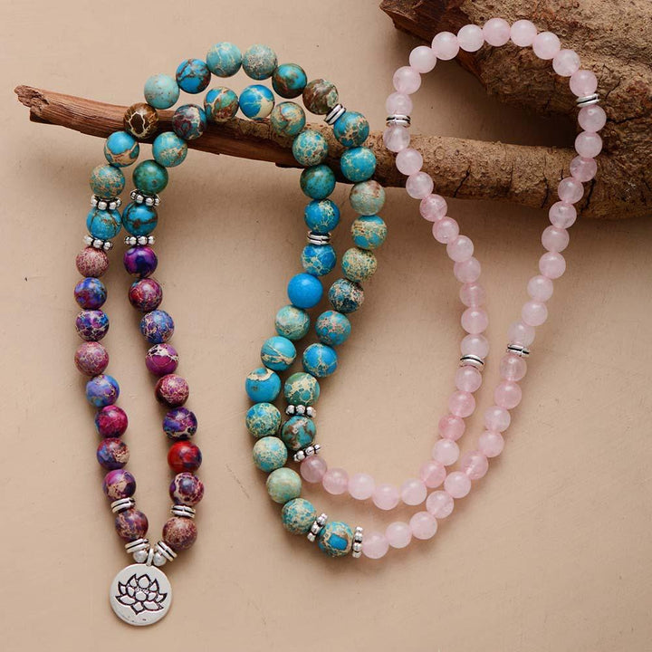 Nurture Mala – Rose Quartz and Jasper Wrap Bracelet-Necklace