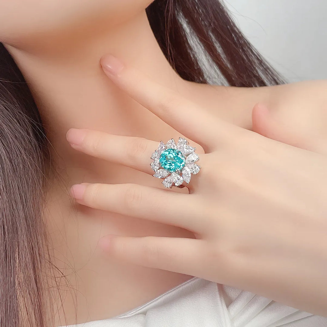 Aquamarine Flower-Shaped Luxury Ring