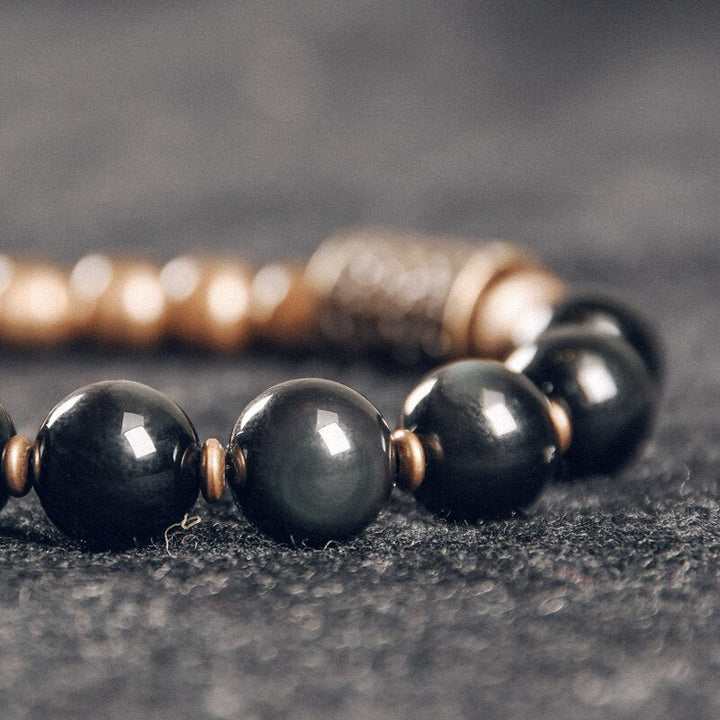 Estrid | Rainbow Eye Obsidian & Brass Handmade Bracelet