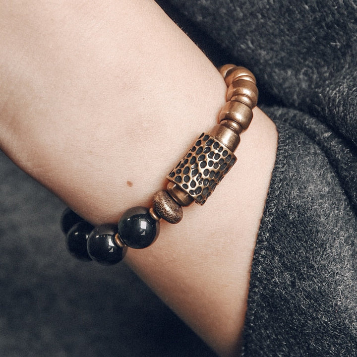 Estrid | Rainbow Eye Obsidian & Brass Handmade Bracelet