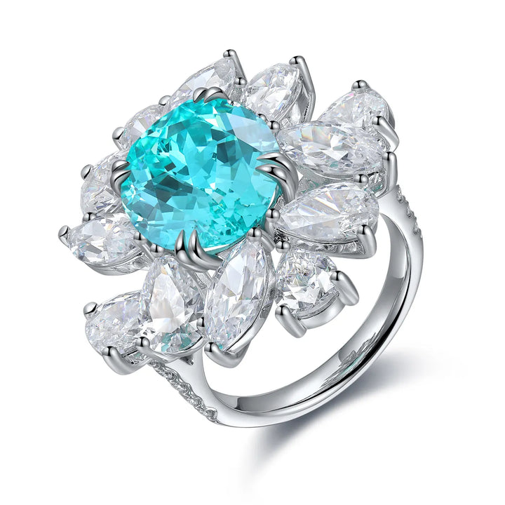 Aquamarine Flower-Shaped Luxury Ring
