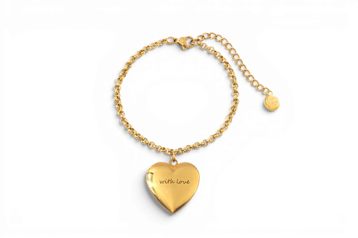 Heart Photo Locket Bracelet with Engraving