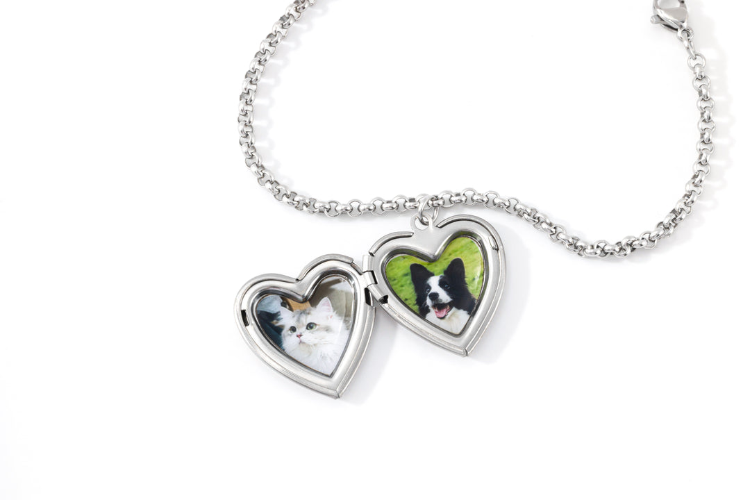 Heart Photo Locket Bracelet with Engraving