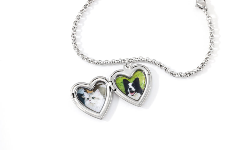Heart Photo Locket Bracelet with Engraving