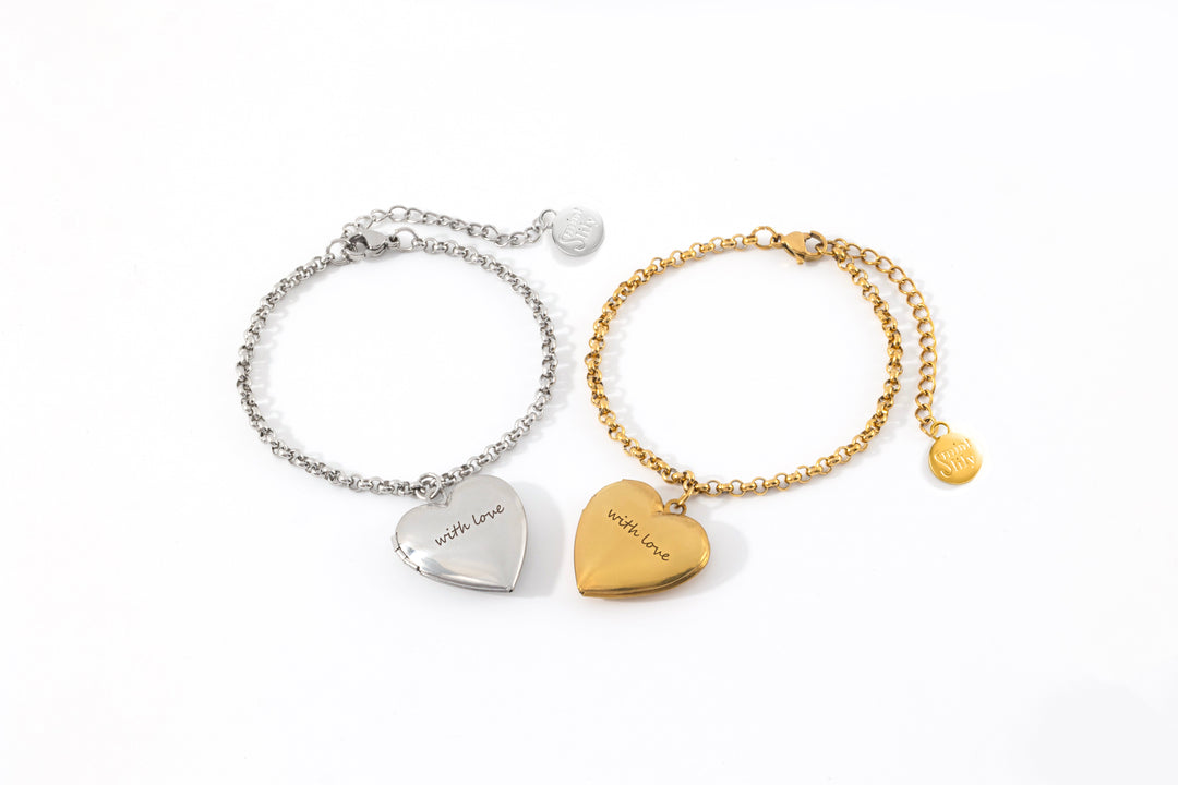 Heart Photo Locket Bracelet with Engraving