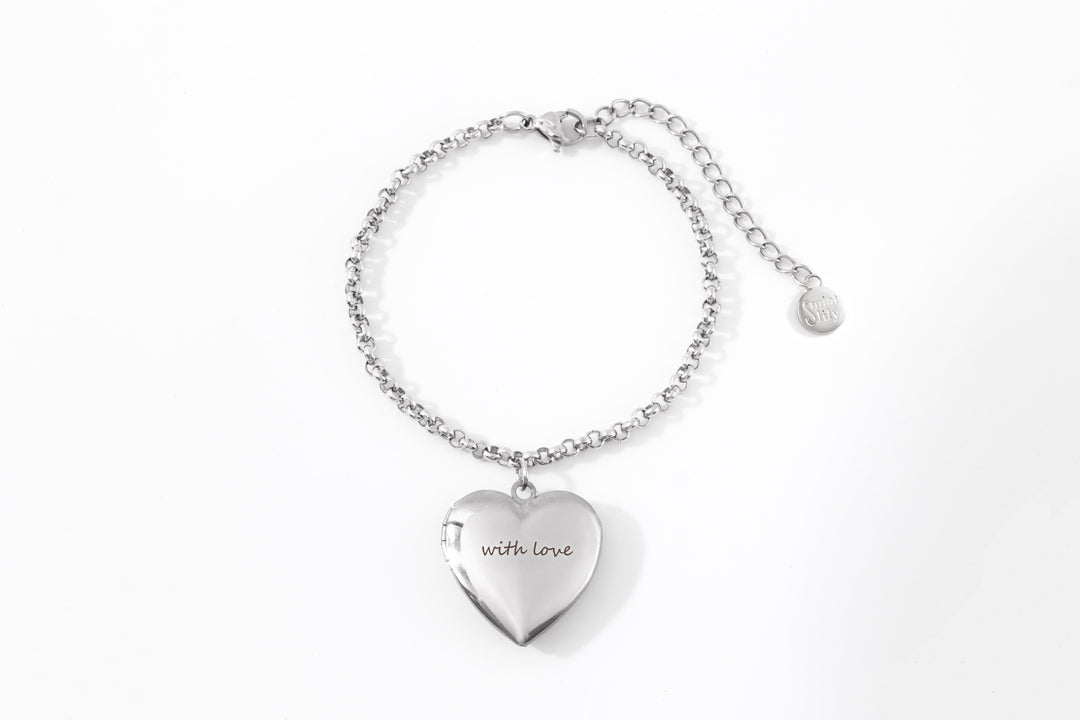 Heart Photo Locket Bracelet with Engraving