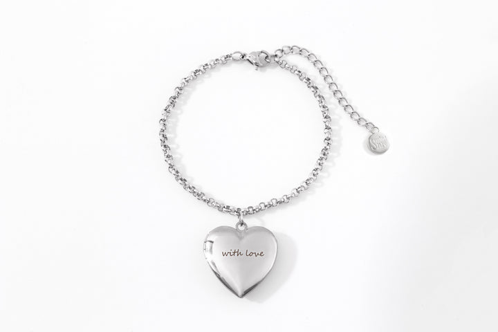 Heart Photo Locket Bracelet with Engraving