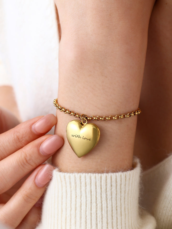 Heart Photo Locket Bracelet with Engraving