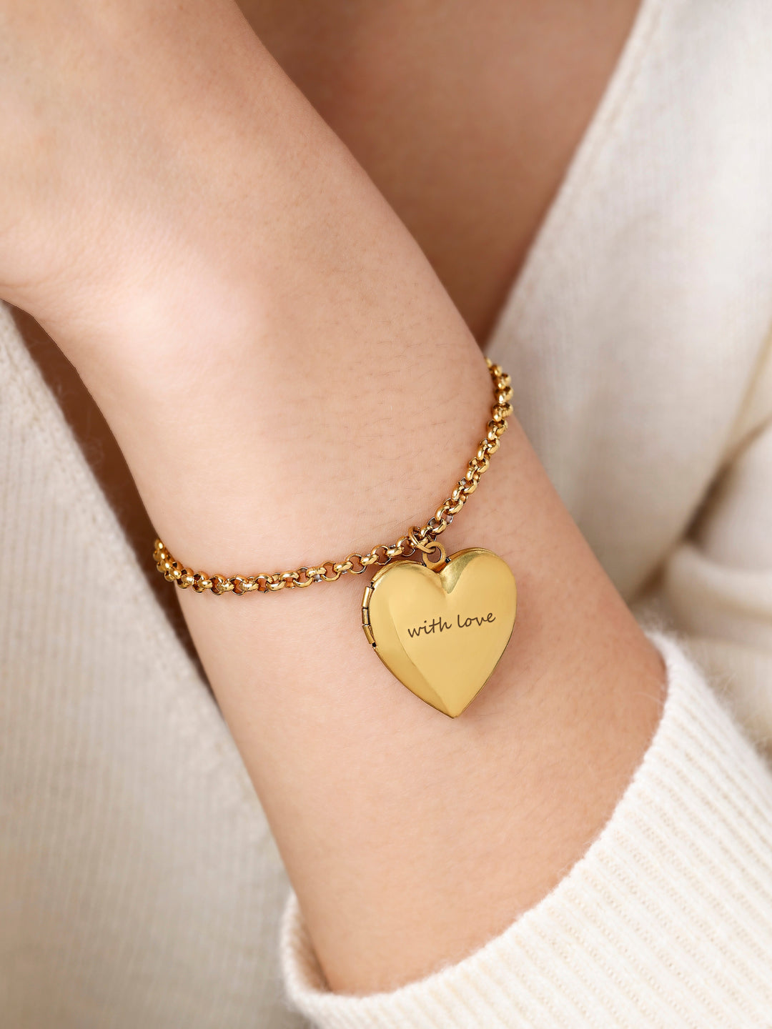 Heart Photo Locket Bracelet with Engraving