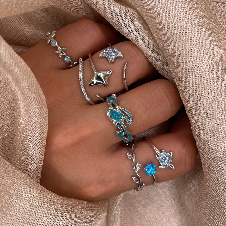 Ocean Blue Turtle 925 Sterling Silver Ring