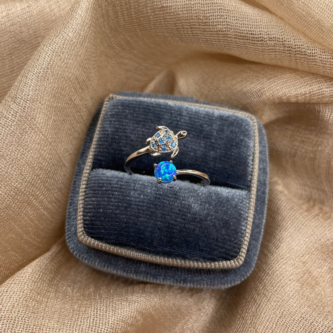 Ocean Blue Turtle 925 Sterling Silver Ring