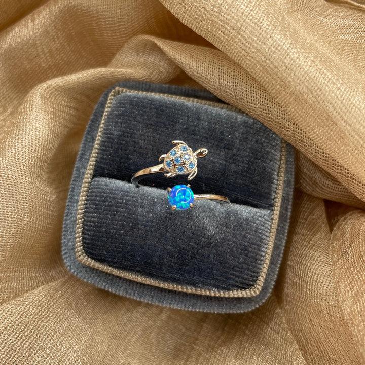 Ocean Blue Turtle 925 Sterling Silver Ring