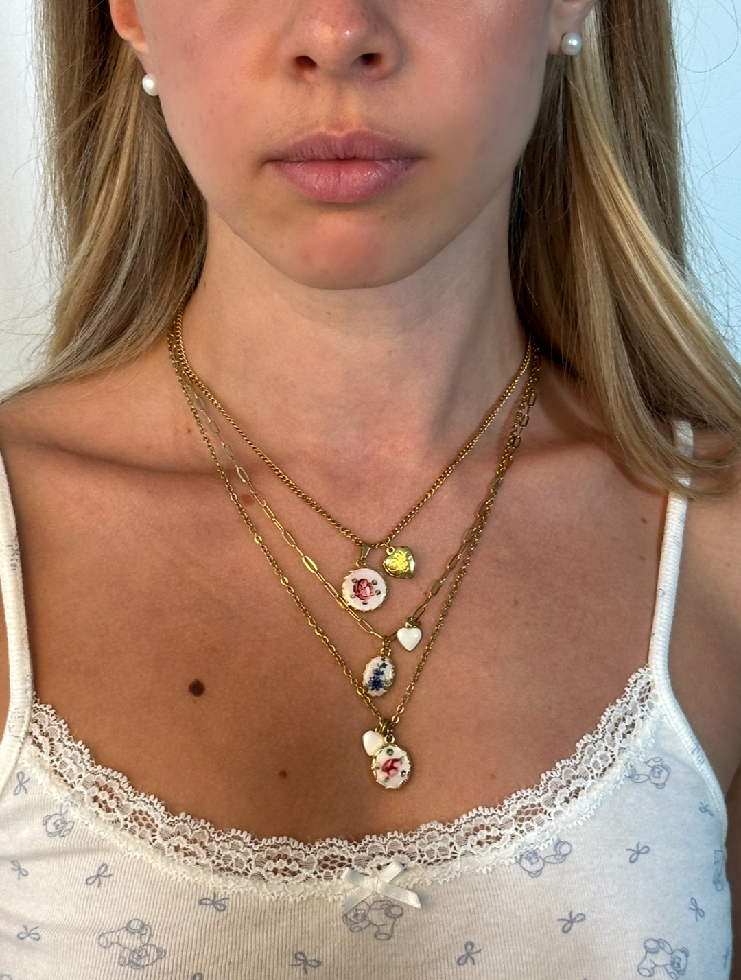 Painted Blue Flower Necklace