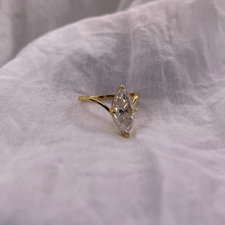 Marquise Moissanite Engagement Ring: 18K Gold Plated Sterling Silver