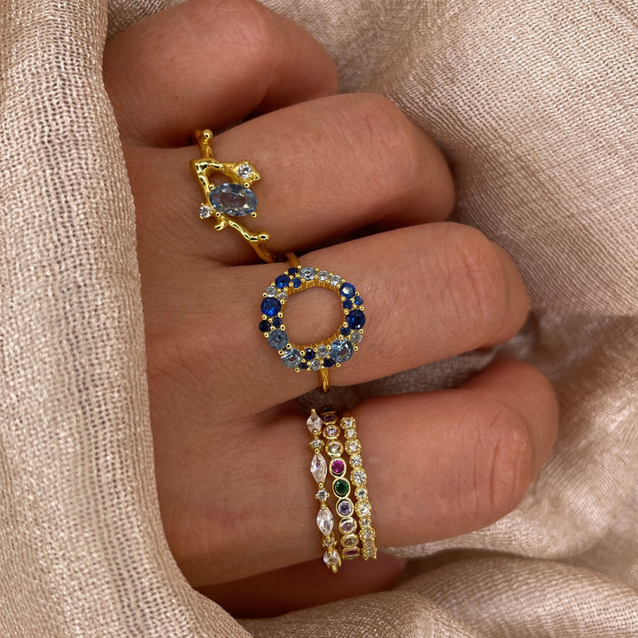Lucky Rainbow Stone Band 925 Sterling Silver Ring