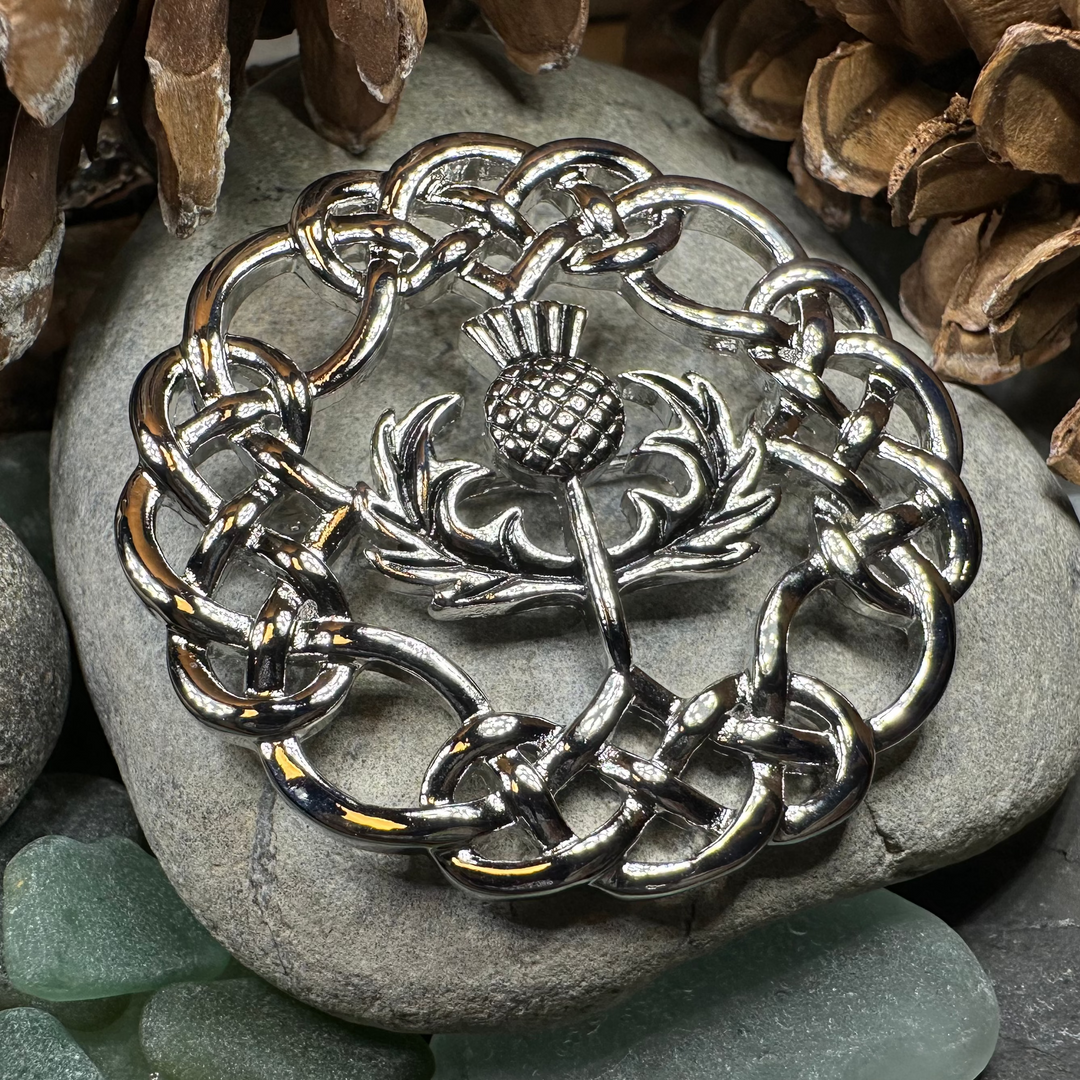 Scottish Thistle Brooch with Celtic Knotwork