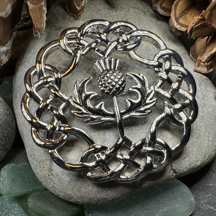 Scottish Thistle Brooch with Celtic Knotwork