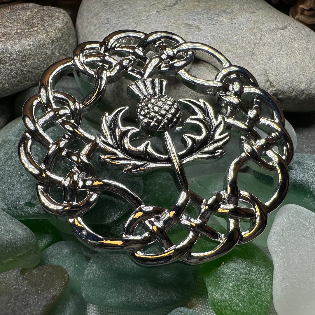 Scottish Thistle Brooch with Celtic Knotwork