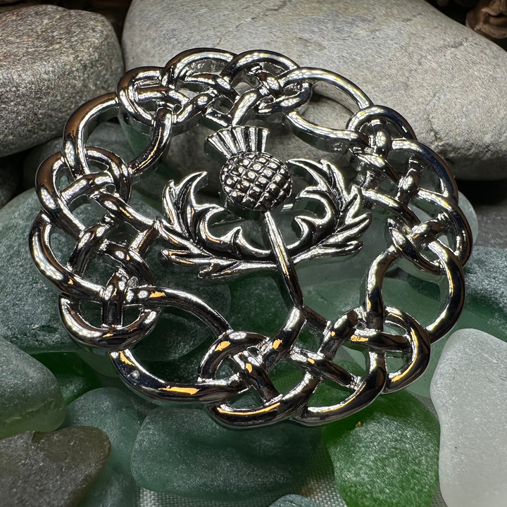 Scottish Thistle Brooch with Celtic Knotwork