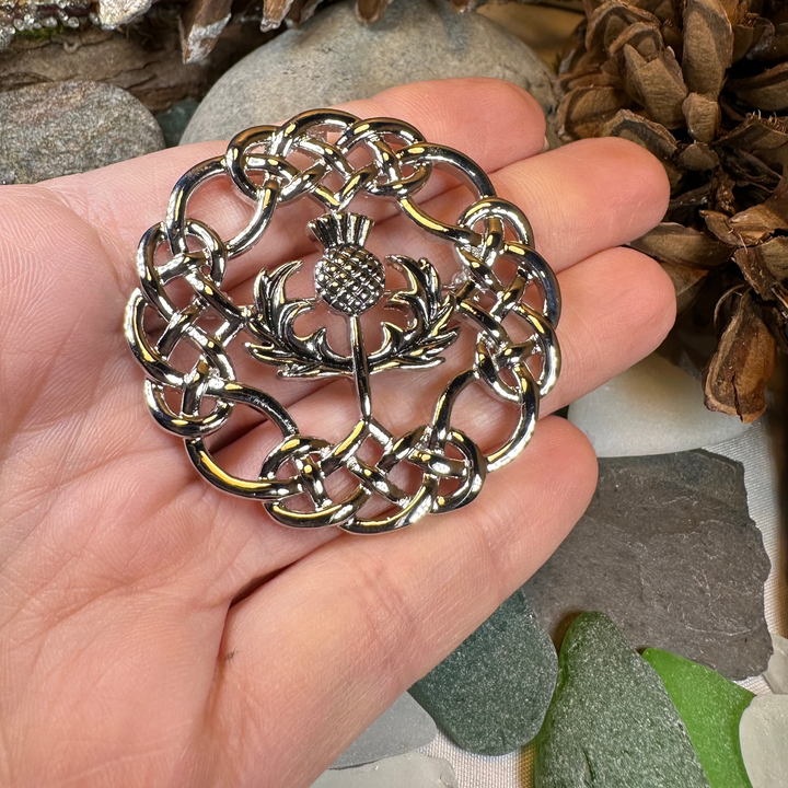 Scottish Thistle Brooch with Celtic Knotwork