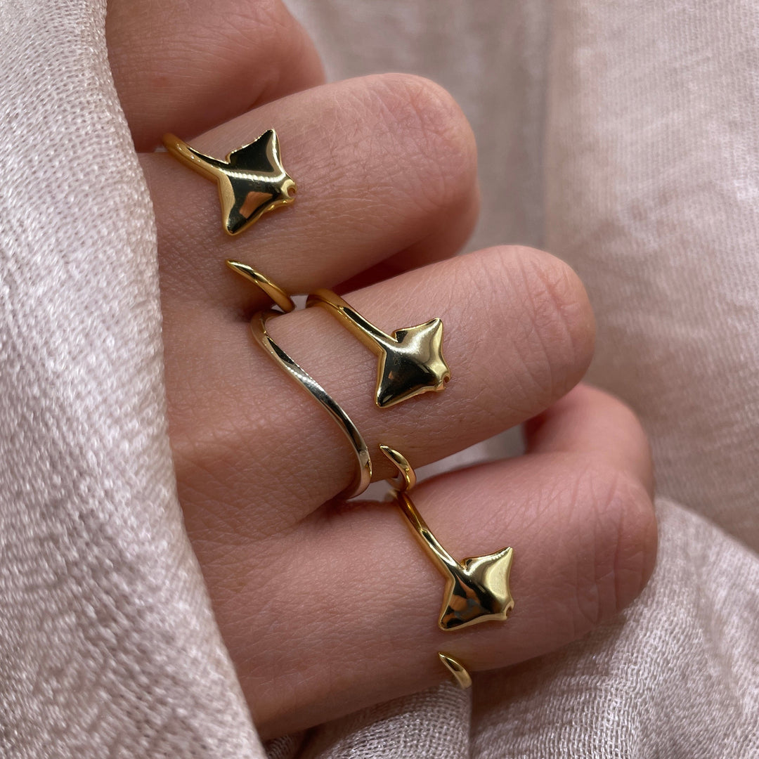 Manta Ray Open 925 Sterling Silver Ring Minimal Ocean Adjustable Ring