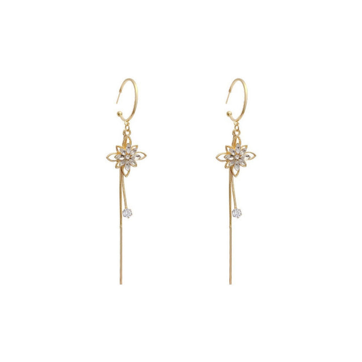 Shiny Lotus Tassel Earrings