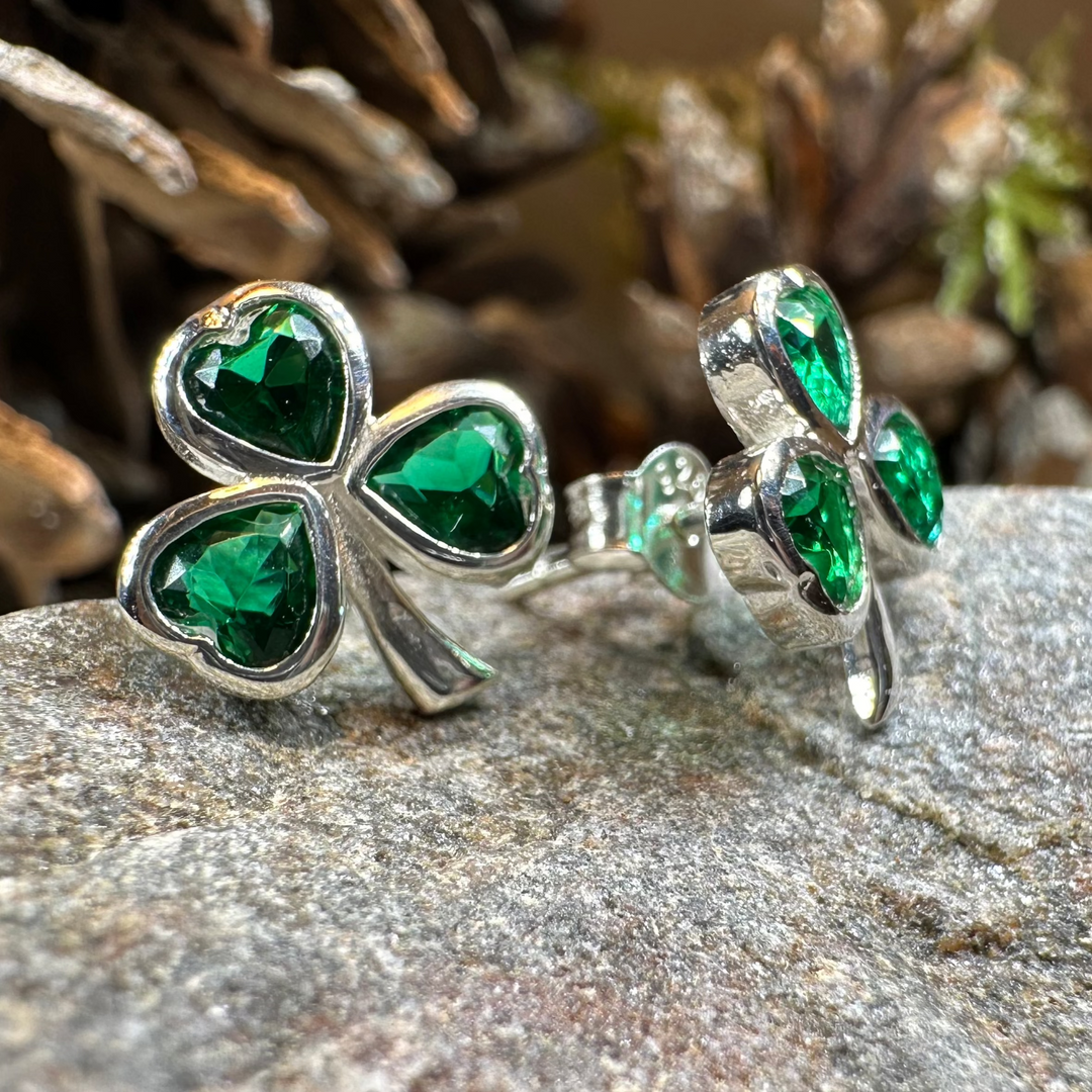 Emerald Isle Irish Shamrock Earrings in Sterling Silver