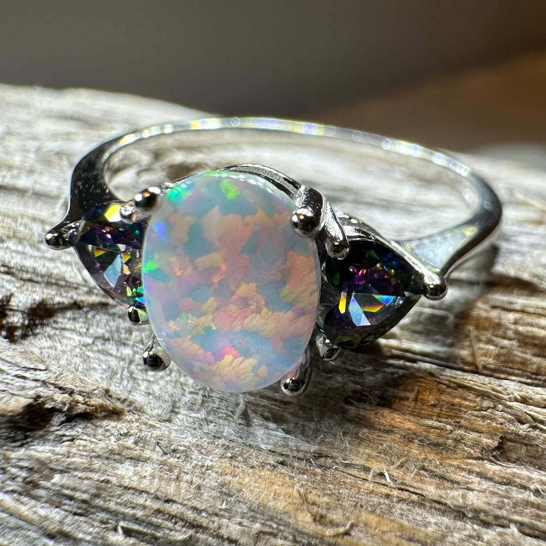 Aubrette Opal Celtic Ring in Sterling Silver