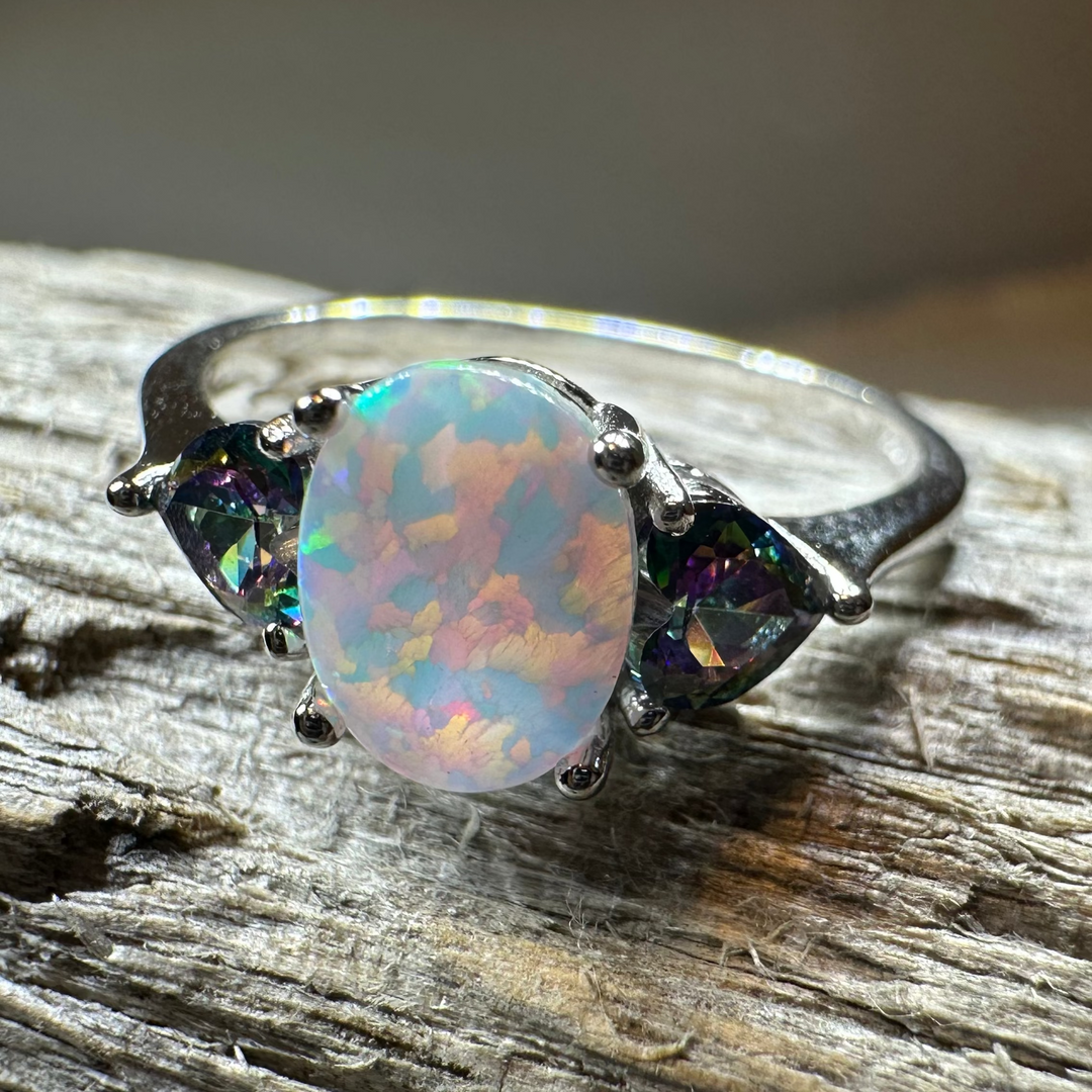 Aubrette Opal Celtic Ring in Sterling Silver
