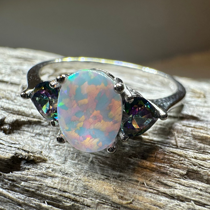 Aubrette Opal Celtic Ring in Sterling Silver