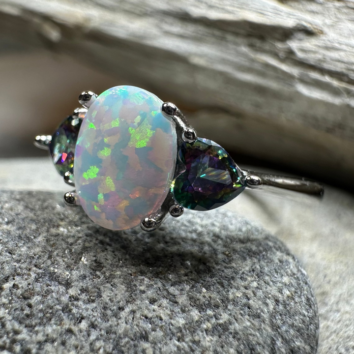 Aubrette Opal Celtic Ring in Sterling Silver