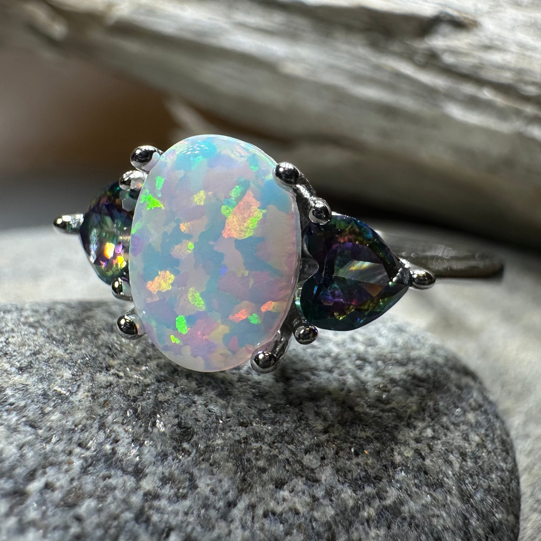 Aubrette Opal Celtic Ring in Sterling Silver