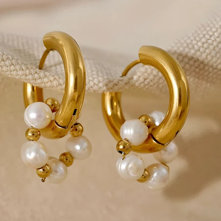 Pearl Crescents - 18k Hoop Earrings with Pearls