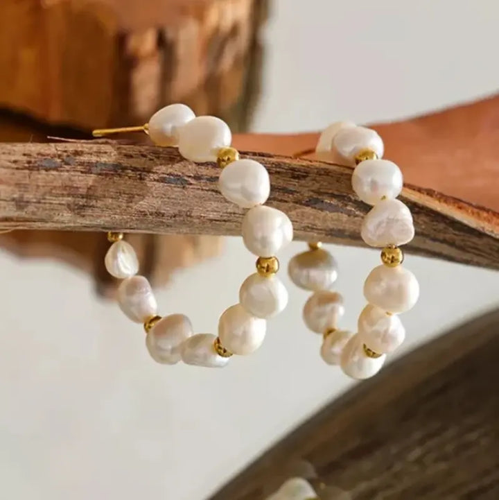 Dreamweave: Irregular Pearl Gold Earrings Hoops