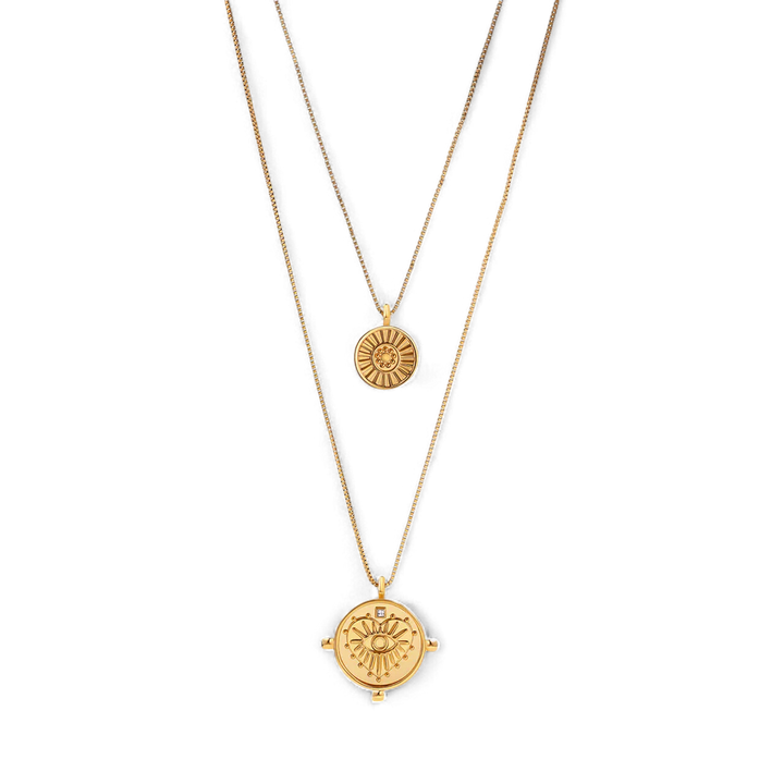 Layered Evil Eye Coin Necklace