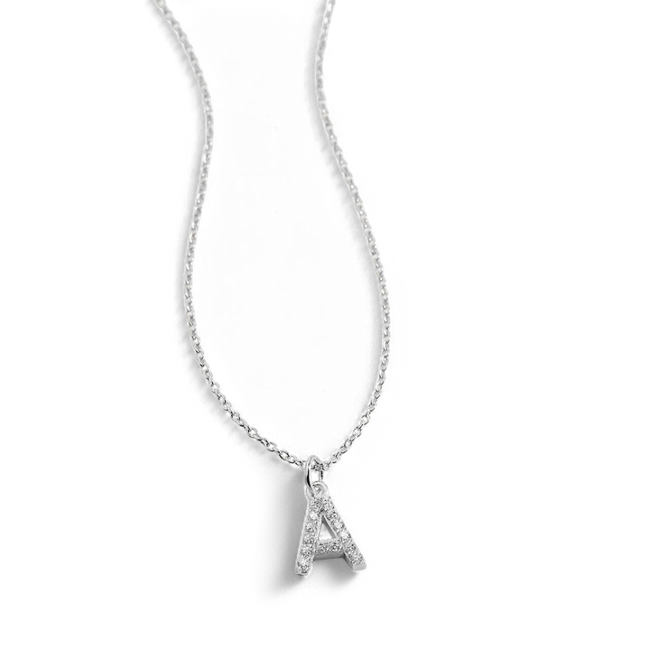 Sterling Silver Pavé Uppercase Initial Necklace