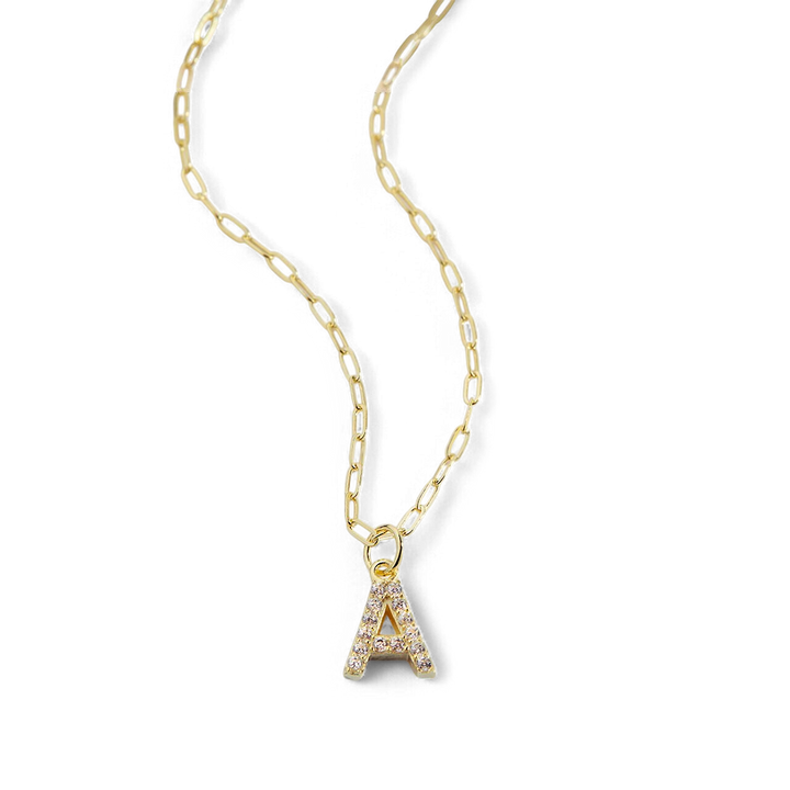 Gold Pavé Uppercase Initial Necklace