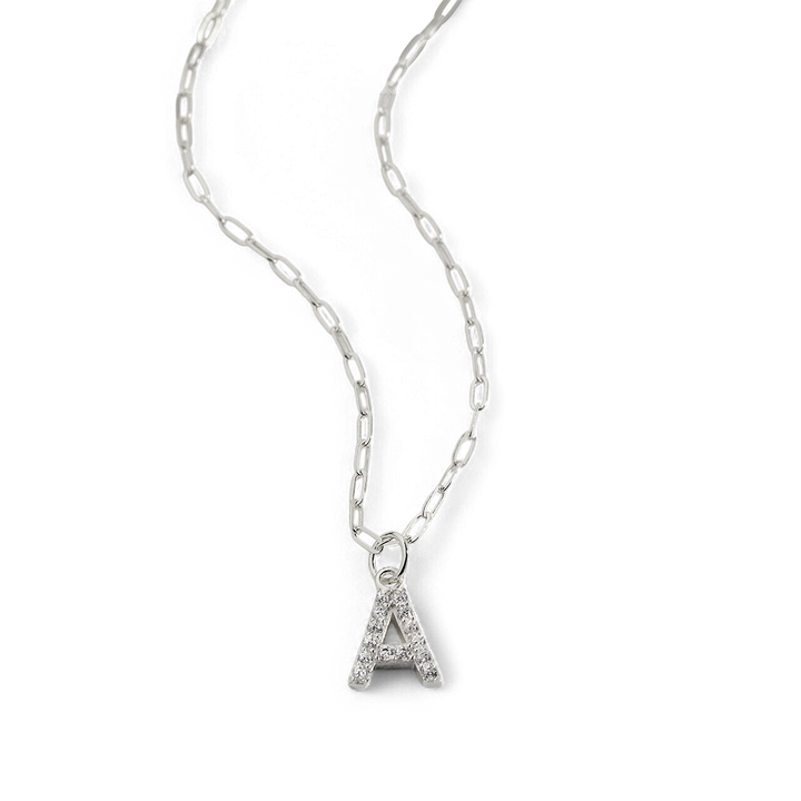 Sterling Silver Pavé Uppercase Initial Necklace