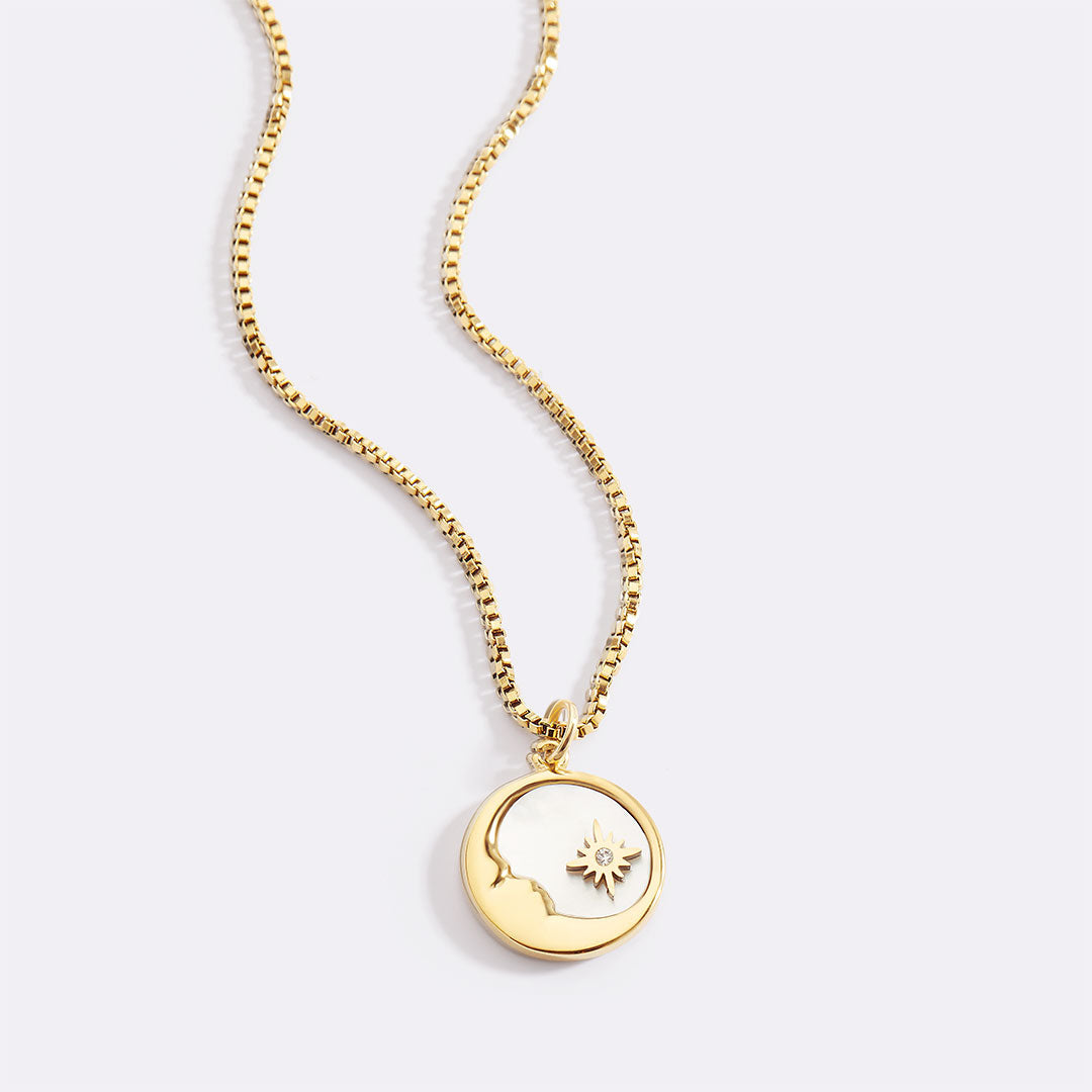 Mother of Pearl Moon Pendant Necklace