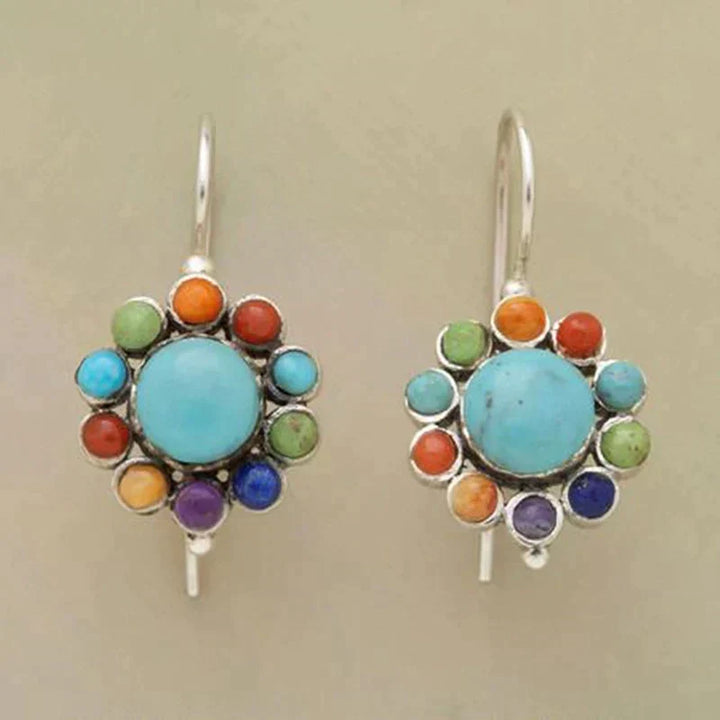 Round Earrings Adorned with Multicolored Turquoise