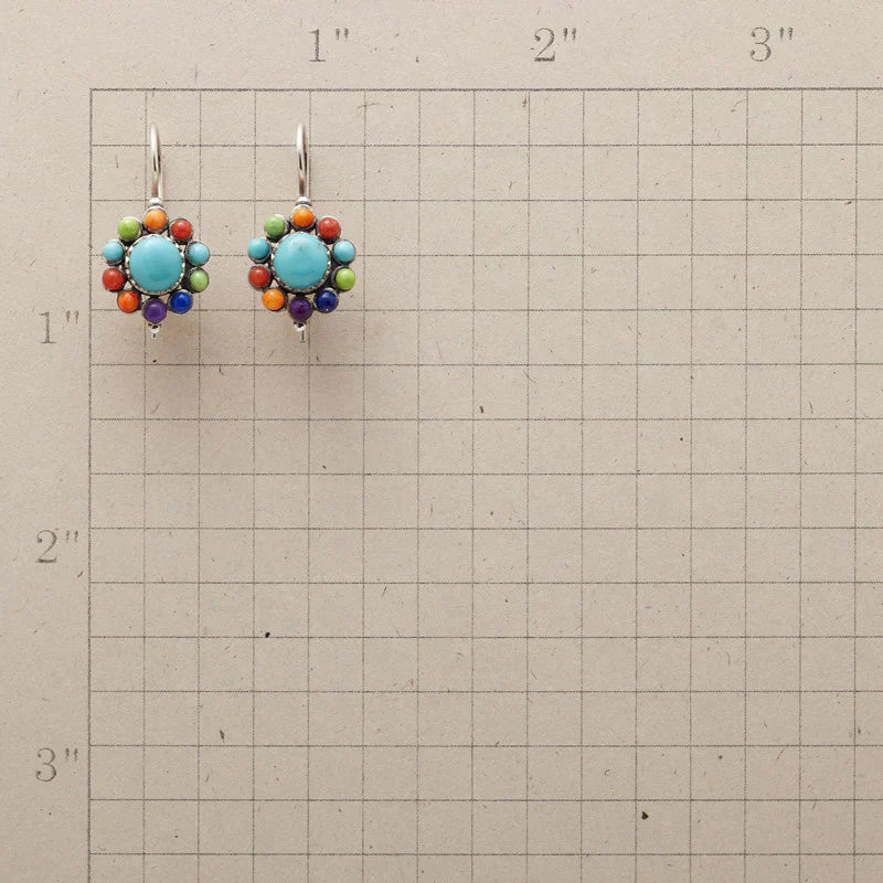Round Earrings Adorned with Multicolored Turquoise