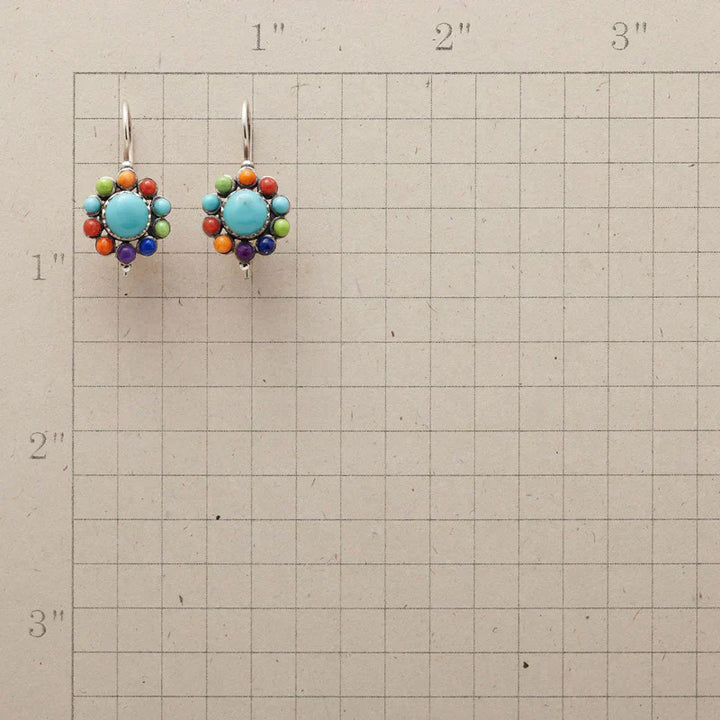 Round Earrings Adorned with Multicolored Turquoise